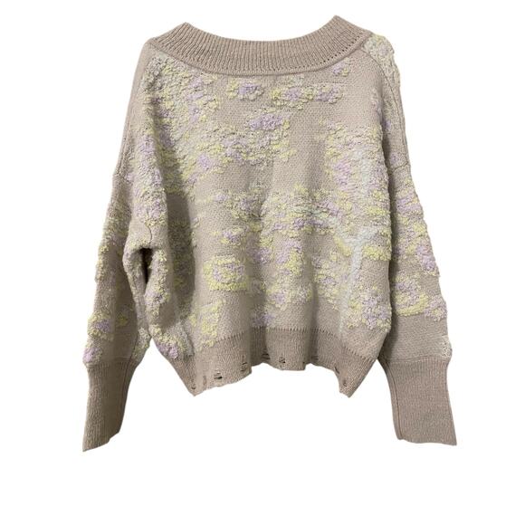 Anthropologie Textured V Neck Sweater XS Gray Oversized Boxy Knit Slouchy - Picture 6 of 13